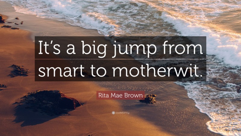 Rita Mae Brown Quote: “It’s a big jump from smart to motherwit.”