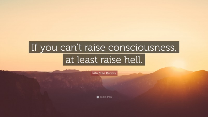Rita Mae Brown Quote: “If you can’t raise consciousness, at least raise hell.”