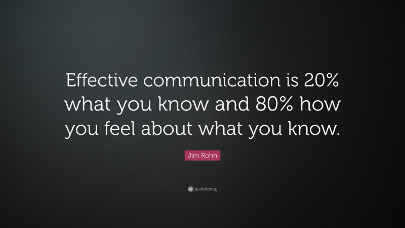 Jim Rohn Quote: “Effective communication is 20% what you know and 80% how you feel about what you know.”