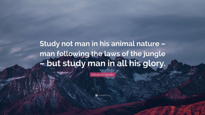 Mahatma Gandhi Quote: “Study not man in his animal nature – man following the laws of the jungle – but study man in all his glory.”