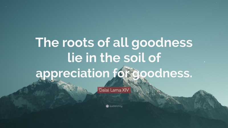 Dalai Lama XIV Quote: “The roots of all goodness lie in the soil of appreciation for goodness.”