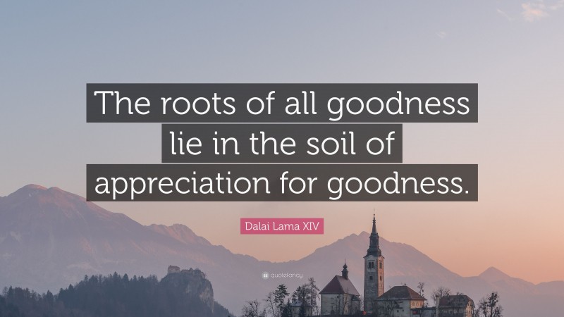 Dalai Lama XIV Quote: “The roots of all goodness lie in the soil of appreciation for goodness.”