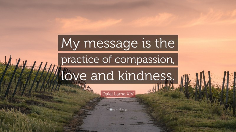 Dalai Lama XIV Quote: “My message is the practice of compassion, love and kindness.”