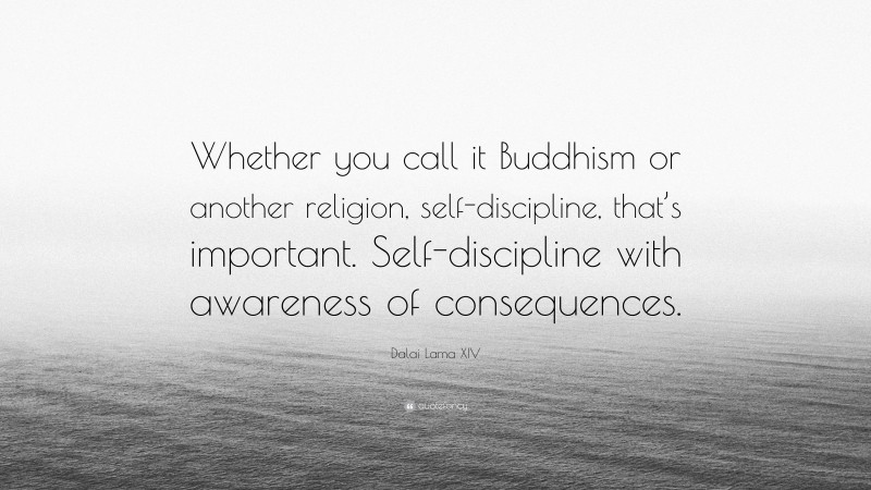 Dalai Lama XIV Quote: “Whether you call it Buddhism or another religion, self-discipline, that’s important. Self-discipline with awareness of consequences.”