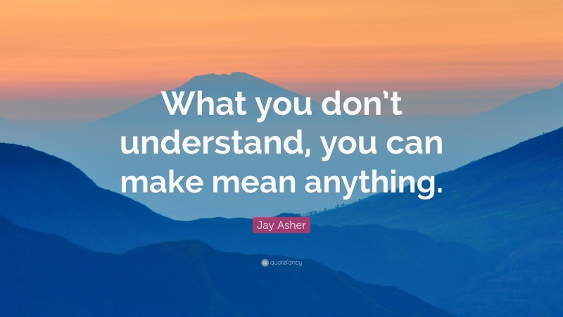 Jay Asher Quote: “What you don’t understand, you can make mean anything.”
