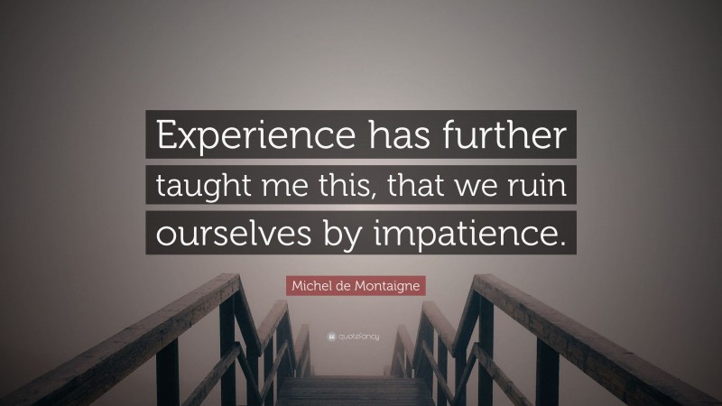 Michel de Montaigne Quote: “Experience has further taught me this, that we ruin ourselves by impatience.”