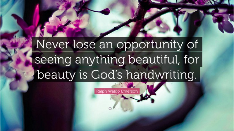 Ralph Waldo Emerson Quote: “Never lose an opportunity of seeing anything beautiful, for beauty is God’s handwriting.”