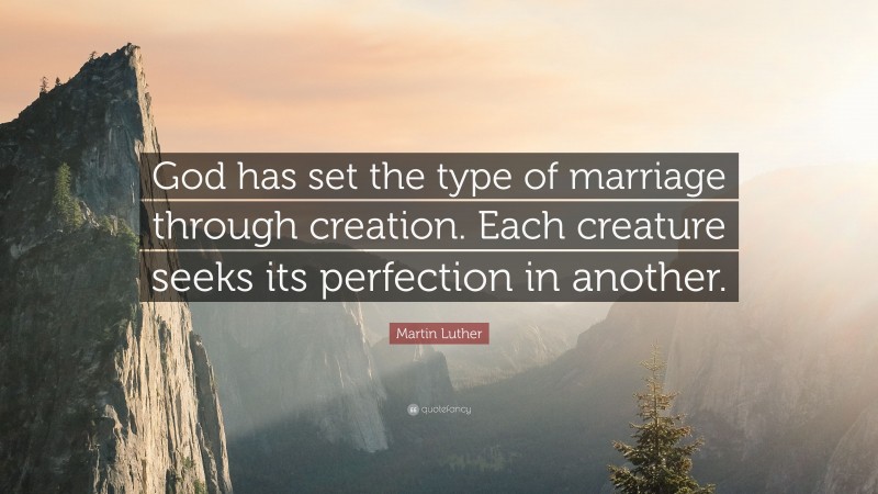 Martin Luther Quote: “God has set the type of marriage through creation. Each creature seeks its perfection in another.”