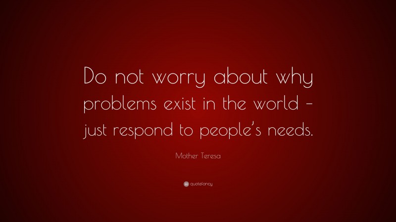 Mother Teresa Quote: “Do not worry about why problems exist in the world – just respond to people’s needs.”