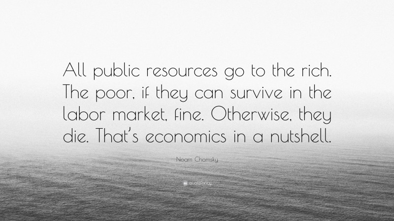 Noam Chomsky Quote: “All public resources go to the rich. The poor, if they can survive in the labor market, fine. Otherwise, they die. That’s economics in a nutshell.”