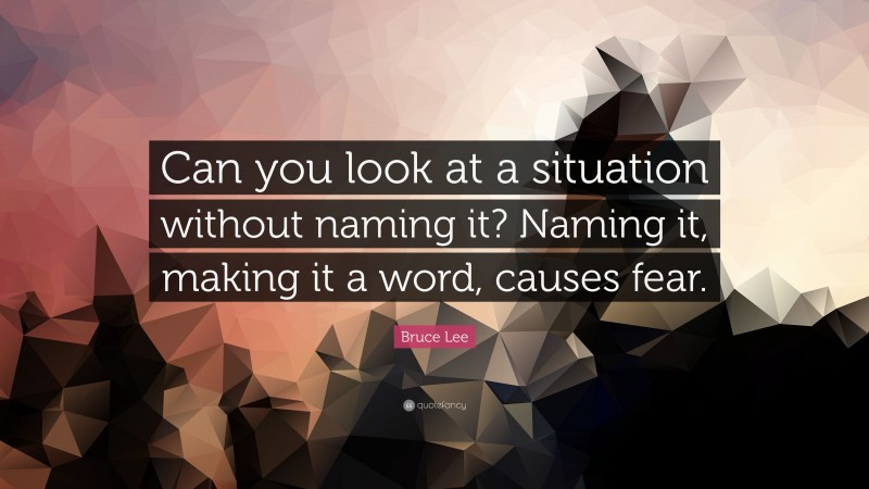 Bruce Lee Quote: “Can you look at a situation without naming it? Naming it, making it a word, causes fear.”