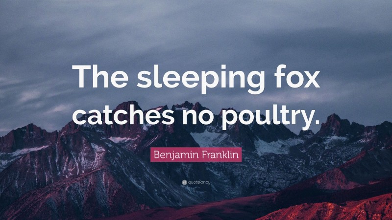 Benjamin Franklin Quote: “The sleeping fox catches no poultry.”