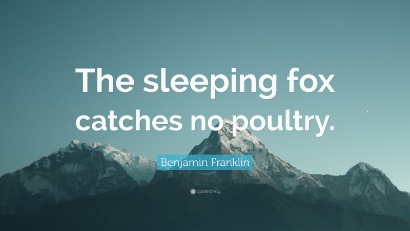 Benjamin Franklin Quote: “The sleeping fox catches no poultry.”