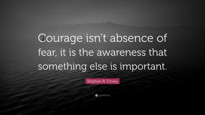 Stephen R. Covey Quote: “Courage isn’t absence of fear, it is the awareness that something else is important.”