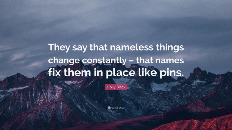 Holly Black Quote: “They say that nameless things change constantly – that names fix them in place like pins.”