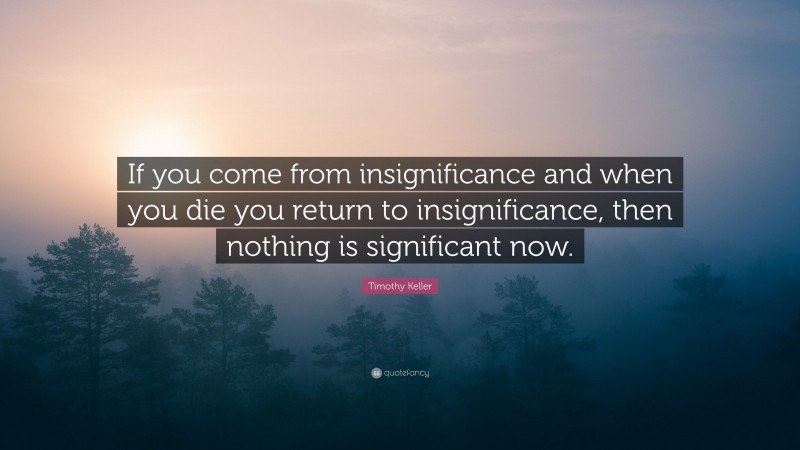 Timothy Keller Quote: “If you come from insignificance and when you die you return to insignificance, then nothing is significant now.”