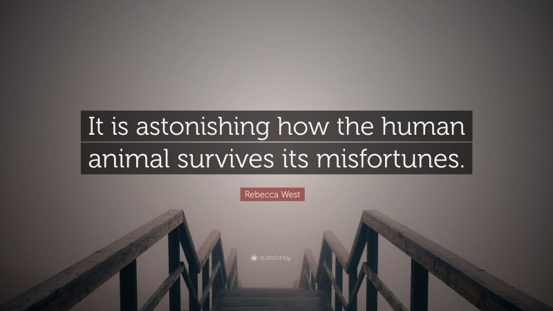 Rebecca West Quote: “It is astonishing how the human animal survives its misfortunes.”