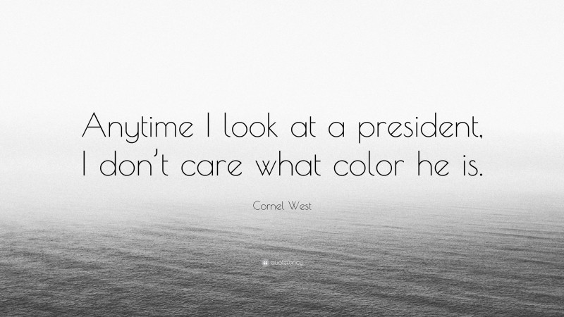 Cornel West Quote: “Anytime I look at a president, I don’t care what color he is.”