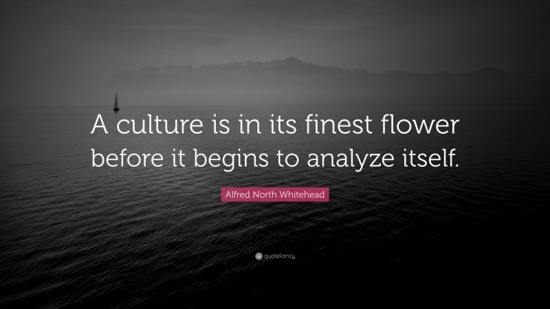 Alfred North Whitehead Quote: “A culture is in its finest flower before it begins to analyze itself.”