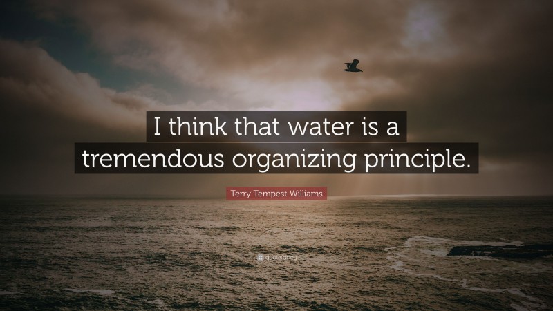 Terry Tempest Williams Quote: “I think that water is a tremendous organizing principle.”