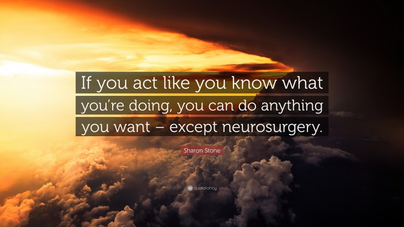 Sharon Stone Quote: “If you act like you know what you’re doing, you can do anything you want – except neurosurgery.”