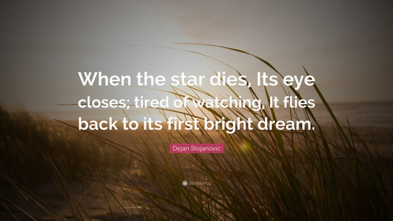 Dejan Stojanovic Quote: “When the star dies, Its eye closes; tired of watching, It flies back to its first bright dream.”