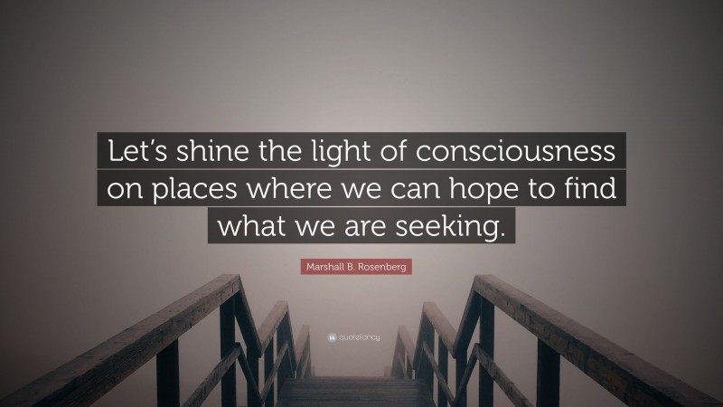 Marshall B. Rosenberg Quote: “Let’s shine the light of consciousness on places where we can hope to find what we are seeking.”