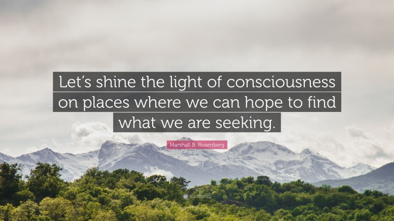 Marshall B. Rosenberg Quote: “Let’s shine the light of consciousness on places where we can hope to find what we are seeking.”