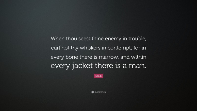 Saadi Quote: “When thou seest thine enemy in trouble, curl not thy whiskers in contempt; for in every bone there is marrow, and within every jacket there is a man.”