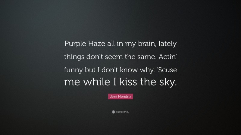 Jimi Hendrix Quote: “Purple Haze all in my brain, lately things don’t seem the same. Actin’ funny but I don’t know why. ‘Scuse me while I kiss the sky.”