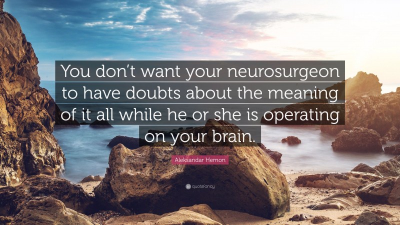 Aleksandar Hemon Quote: “You don’t want your neurosurgeon to have doubts about the meaning of it all while he or she is operating on your brain.”