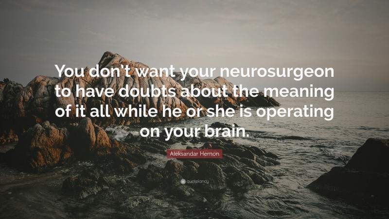 Aleksandar Hemon Quote: “You don’t want your neurosurgeon to have doubts about the meaning of it all while he or she is operating on your brain.”