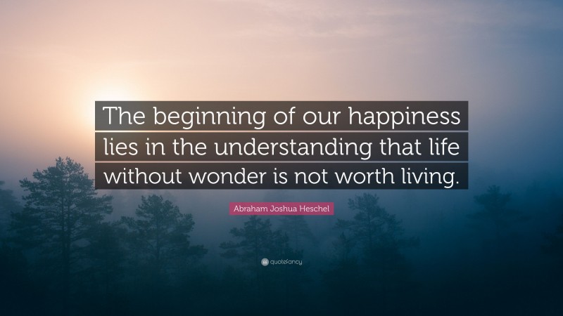 Abraham Joshua Heschel Quote: “The beginning of our happiness lies in the understanding that life without wonder is not worth living.”