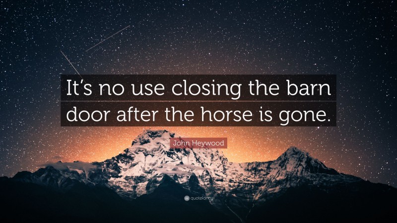 John Heywood Quote: “It’s no use closing the barn door after the horse is gone.”