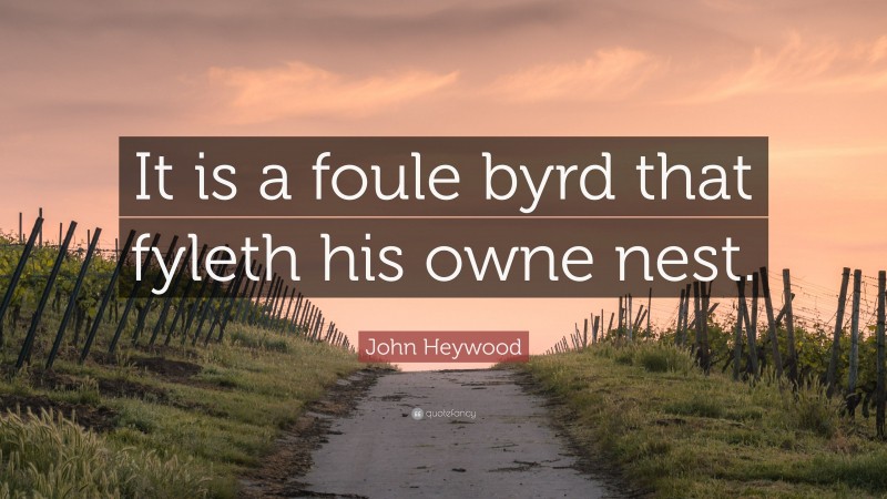 John Heywood Quote: “It is a foule byrd that fyleth his owne nest.”