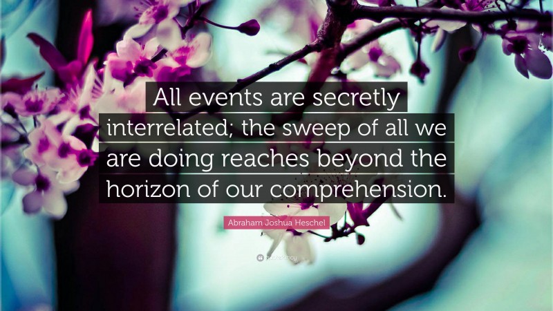 Abraham Joshua Heschel Quote: “All events are secretly interrelated; the sweep of all we are doing reaches beyond the horizon of our comprehension.”