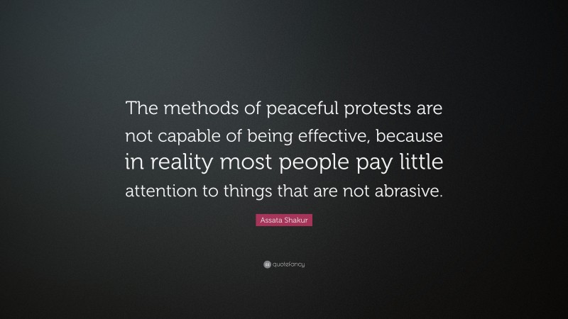Assata Shakur Quote: “The methods of peaceful protests are not capable of being effective, because in reality most people pay little attention to things that are not abrasive.”