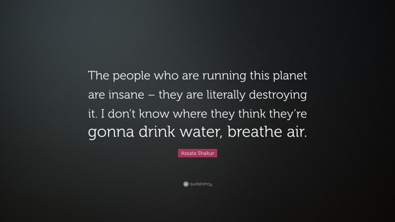 Assata Shakur Quote: “The people who are running this planet are insane – they are literally destroying it. I don’t know where they think they’re gonna drink water, breathe air.”