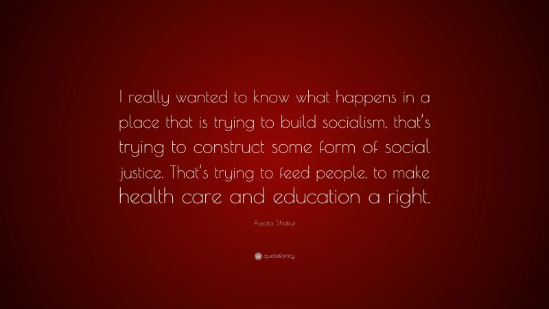 Assata Shakur Quote: “I really wanted to know what happens in a place that is trying to build socialism, that’s trying to construct some form of social justice. That’s trying to feed people, to make health care and education a right.”