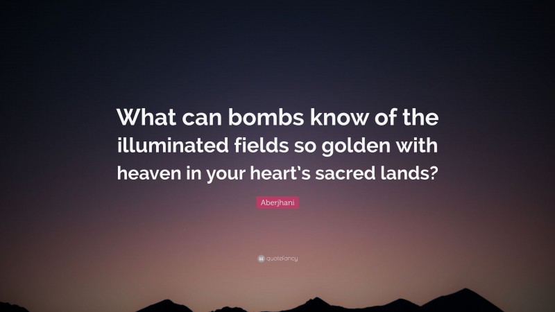 Aberjhani Quote: “What can bombs know of the illuminated fields so golden with heaven in your heart’s sacred lands?”