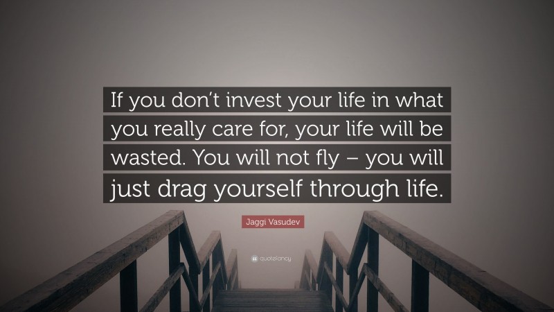 Jaggi Vasudev Quote: “If you don’t invest your life in what you really care for, your life will be wasted. You will not fly – you will just drag yourself through life.”