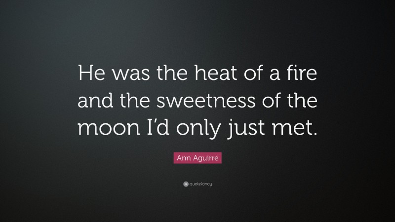 Ann Aguirre Quote: “He was the heat of a fire and the sweetness of the moon I’d only just met.”