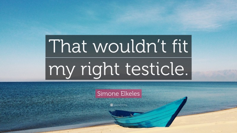 Simone Elkeles Quote: “That wouldn’t fit my right testicle.”