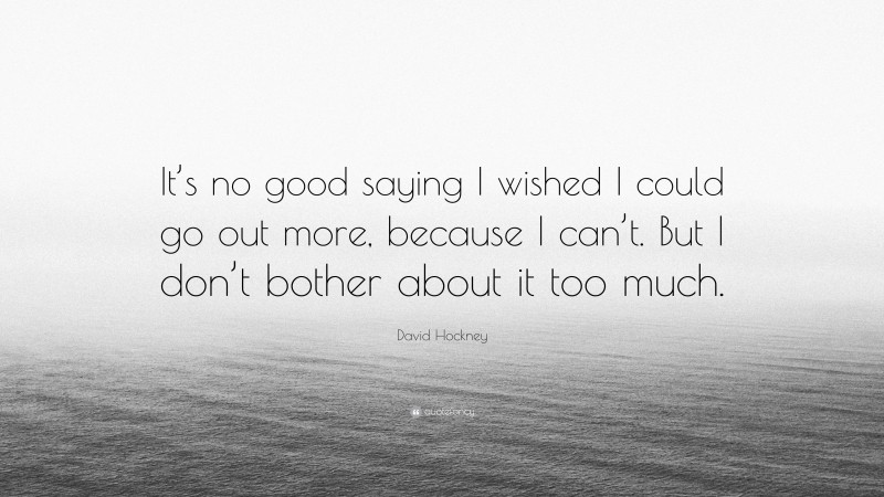 David Hockney Quote: “It’s no good saying I wished I could go out more, because I can’t. But I don’t bother about it too much.”