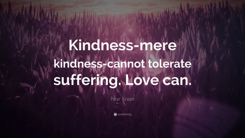 Peter Kreeft Quote: “Kindness-mere kindness-cannot tolerate suffering. Love can.”