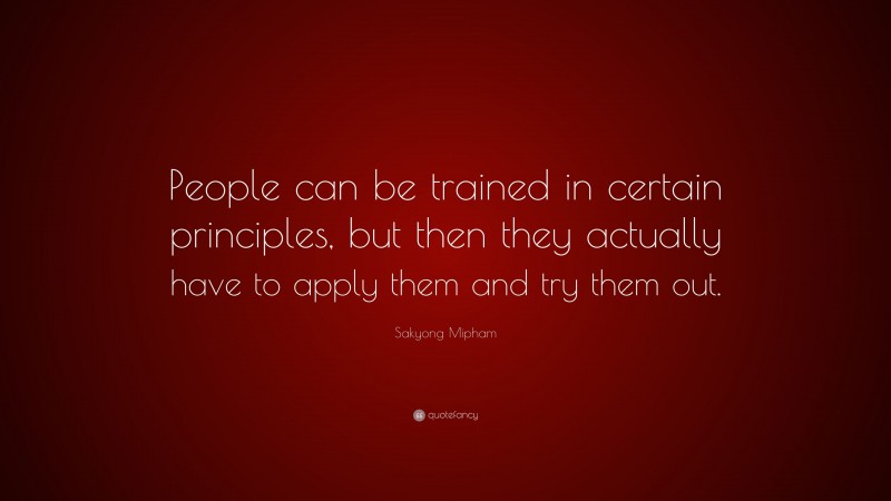 Sakyong Mipham Quote: “People can be trained in certain principles, but then they actually have to apply them and try them out.”