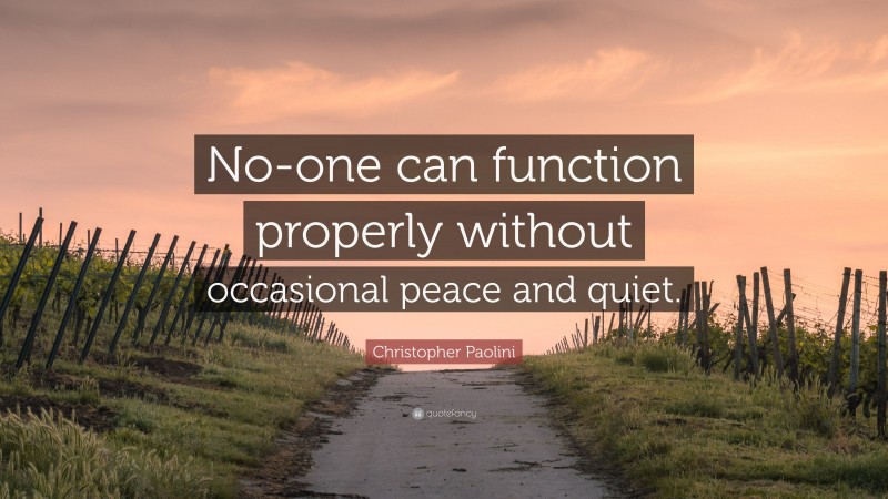 Christopher Paolini Quote: “No-one can function properly without occasional peace and quiet.”