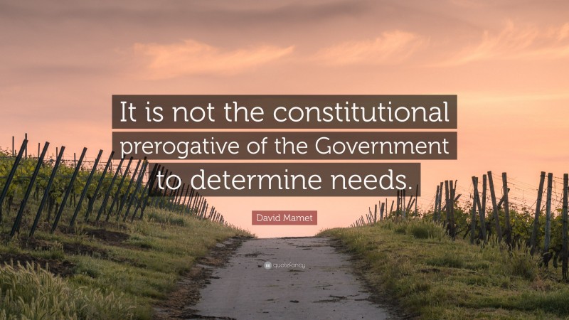 David Mamet Quote: “It is not the constitutional prerogative of the Government to determine needs.”