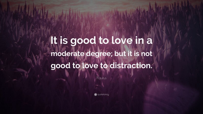 Plautus Quote: “It is good to love in a moderate degree; but it is not good to love to distraction.”