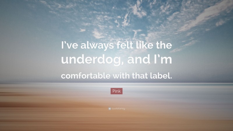 Pink Quote: “I’ve always felt like the underdog, and I’m comfortable with that label.”